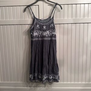 Boho Daze Embroidered Dark Navy Spaghetti-Strap Mini Dress Medium